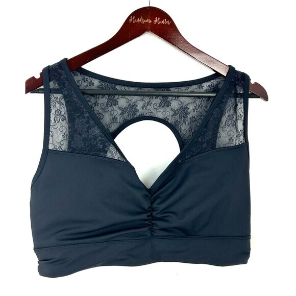 Adore Me Women Evelin Contour Black Sports Bra 1X Lace Floral Trim Racerback R2 - Picture 3 of 11